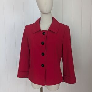 Tahari Womens ASL Red Blazer Size 4 Button Up 3/4 Cuffed Sleeve-Fully Lined